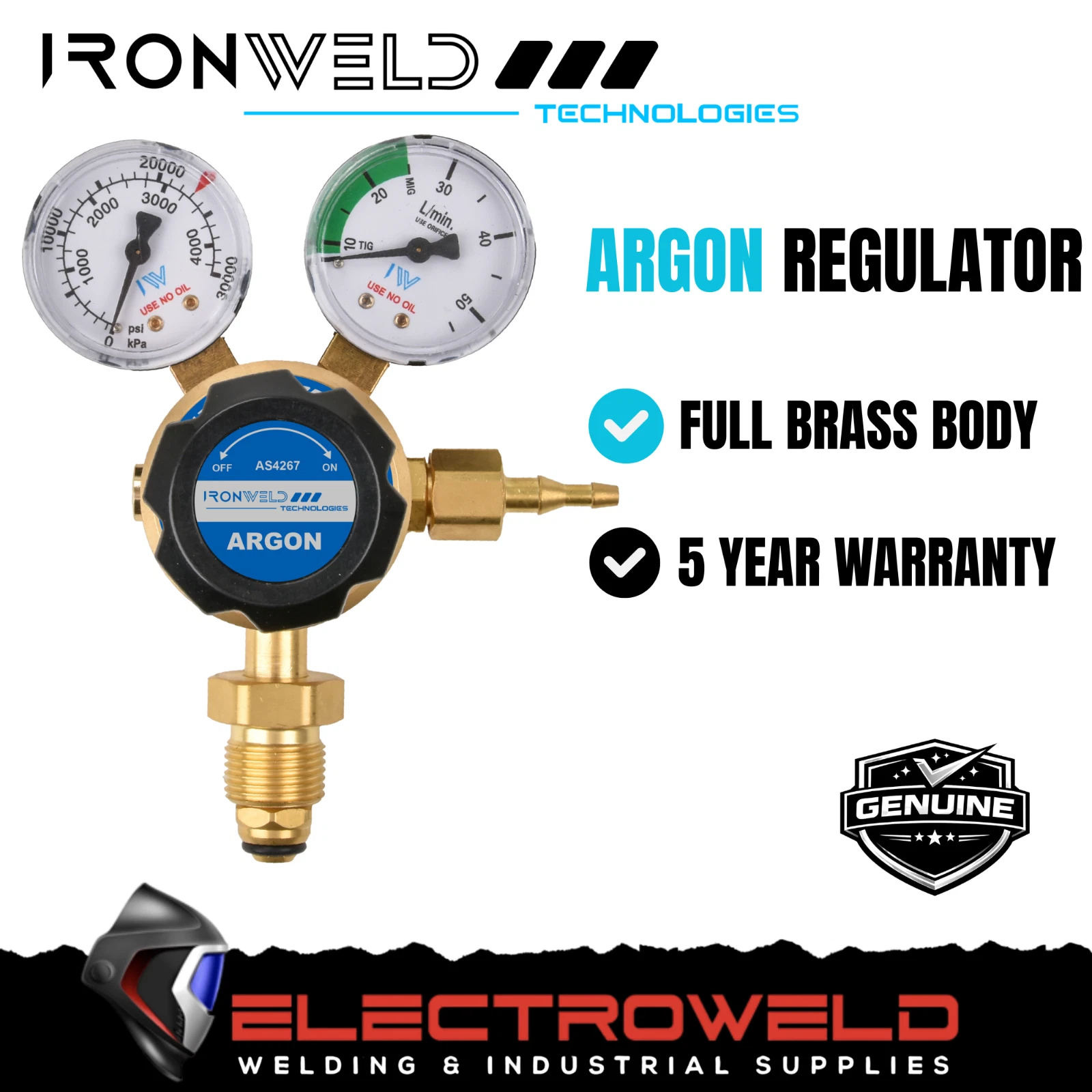 IRONWELD Argon Regulator Welding Twin Gauge - PREMIUM